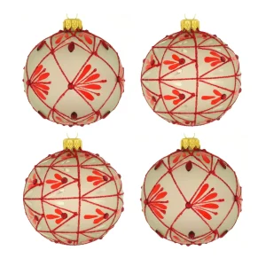 Dagmara kerstballen – beige – glas – set van 4 – met Japanse stijl decoratie