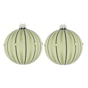 Dagmara kerstbal – beige en zwart – glas – set van 2 – met een gestreept motief