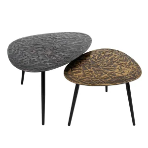 Giga Meubel Salontafel Patina - Brons Metaal - Set van 2 - 80x60x43cm