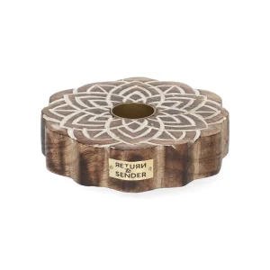 Return to Sender Kandelaar Ø 9,5 cm mangohout met bloemmotief