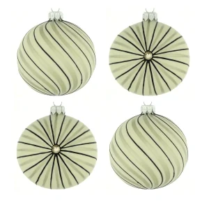 Dagmara kerstballen – beige – glas – set van 2 – met streepjesmotief