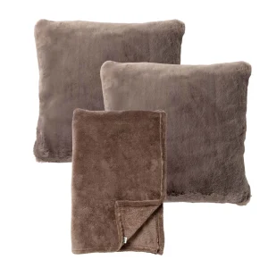 VOORDEELSET - 3-delig - Zaya & Harvey - 2 sierkussens 45x45 cm - 1 plaid 150x200 cm - taupe