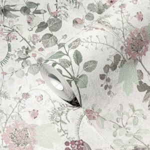 A.S. Création behang bloemen wit, groen, lila paars en roze - 53 cm x 10.05 m - AS-388251