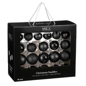 Mica Decorations Kerstballen Set - 42 Stuks - Ø7 cm - Glas - Zwart