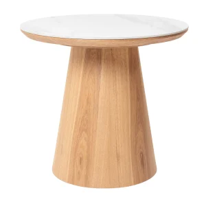 Giga Meubel Bijzettafel Alba - Wit Keramiek/Naturel - Ø60x55cm