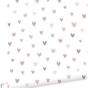ESTAhome behang hartjes terracotta en lila paars - 53 cm x 10.05 m - 139754