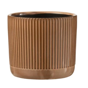 J-Line bloempot Lijn - keramiek - oranje/beige - small - 2 stuks - Ø 12 cm