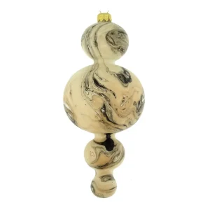 Dagmara kerstdecoratie – kroonluchtervorm – glas – met een matte marmeren effect in zwart- en goudtinten