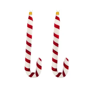 Dagmara kerstdecoratie – vorm van feestelijke candy canes – glas – set van 2