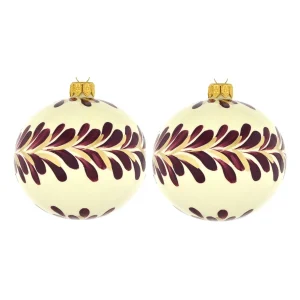 Dagmara kerstbal – glas – set van 2 – met donker violette takmotieven