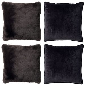 KUSSENSET - 4-delig Soft Textures - 45x45 cm - inclusief binnenkussens - zwart