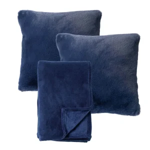 VOORDEELSET - 3-delig - Zaya & Harvey - 2 sierkussens 45x45 cm - 1 plaid 150x200 cm - blauw