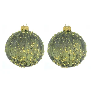 Dagmara kerstbal – glas – set van 2 – met drip effect en gouden decoratie