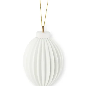 vtwonen Kerstbal Strepen - Porselein - 7x11cm - Set van 4