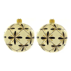 Dagmara kerstbal – glas – set van 2 – met Art Deco-motieven in zwart en goud