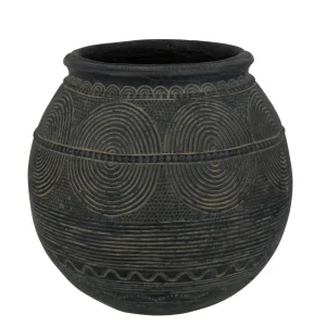 J-Line vaas Kruik Cirkel - cement - zwart/bruin - small - 27.5 cm hoog