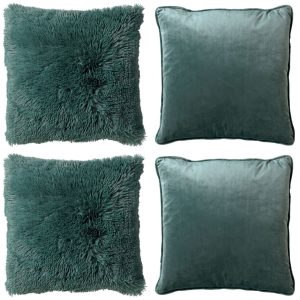 KUSSENSET - 4-delig Fluffy & Velvet - 45x45 cm - inclusief binnenkussens - groen