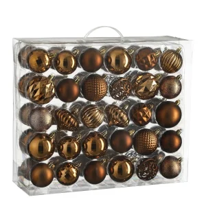 Mica Decorations Kerstballen Set - 60 Stuks - Ø7 cm - Onbreekbaar - Bruin