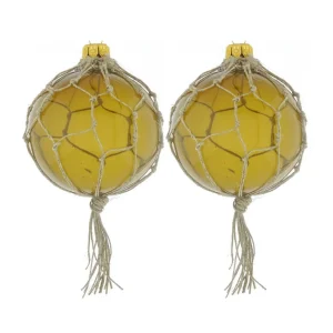 Dagmara kerstbal – antiek goud – glas – set van 2 – met koorddecoratie