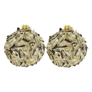 Dagmara kerstbal – glas – set van 2 – bedekt met zonnebloempit schubben