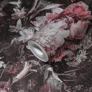 A.S. Création behang bloemen zwart, rood, roze, wit en zilver - 53 cm x 10.05 m - AS-388214