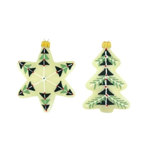 Dagmara kerstdecoratie – kerstboom- en stervorm – glas – set van 2