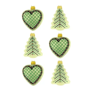 Dagmara kerstdecoratie – harten- en kerstboomvormen – set van 6