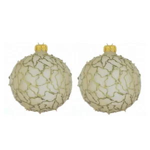 Dagmara kerstbal – wit- en goudtinten – glas – set van 2 – met onregelmatige decoratie