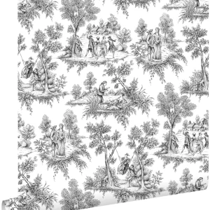 ESTAhome behang toile de jouy print zwart - 53 cm x 10.05 m - 136820