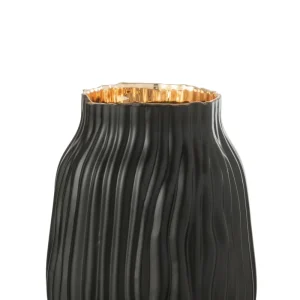 J-Line vaas Inkepingen - glas - zwart/goud - small - Ø 16 cm