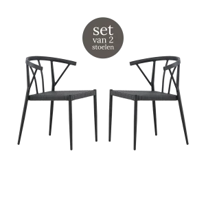 Nest outdoor Julian aluminium tuinstoel zwart - met rattan zitting - set van 2