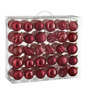 Mica Decorations Kerstballen Set - 60 Stuks - Ø7 cm - Onbreekbaar - Donkerrood