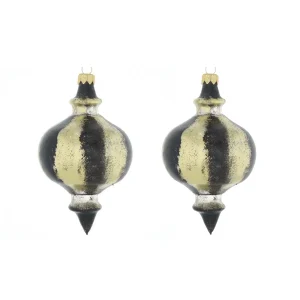 Dagmara kerstdecoratie – tolvorm – zwart en goud – glas – set van 2