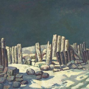 Restant van oude zeewering bij Workum in de winter 1953